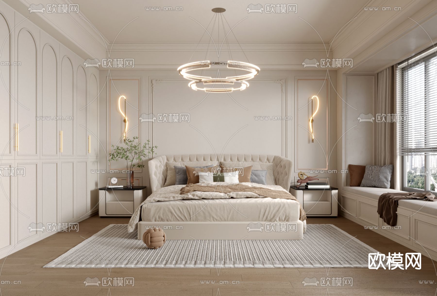 简欧卧室 主人房3d模型下载（渲染图1）