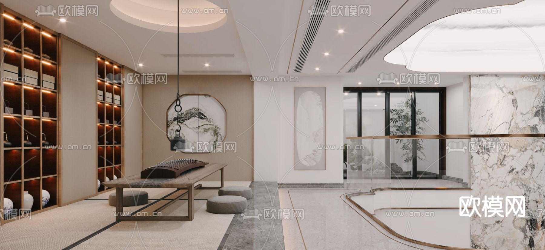 新中式茶室 榻榻米茶台3d模型下载