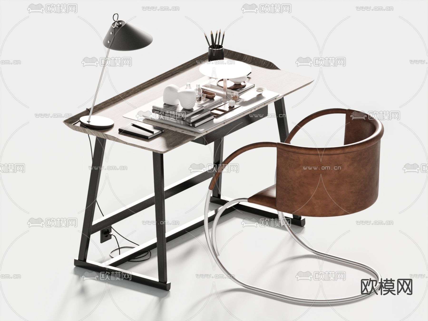 现代书桌椅 学习桌su模型下载（渲染图1）