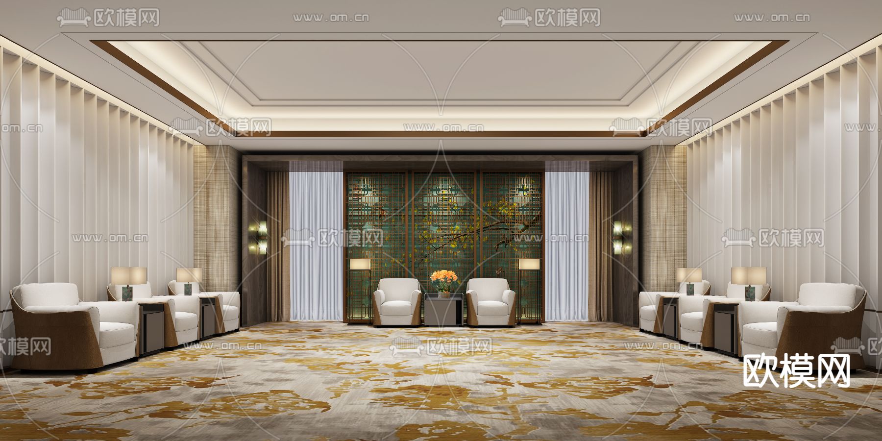 新中式贵宾室 接待室 等待区3d模型下载