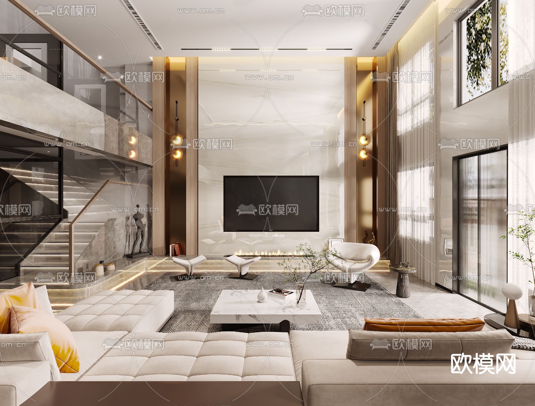 别墅客厅 别墅中空3d模型下载