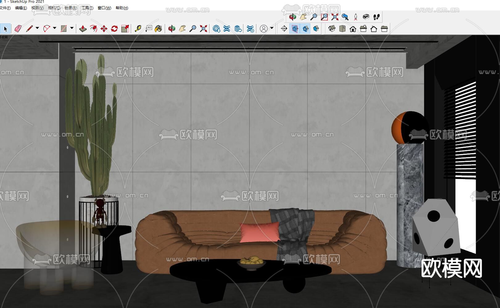 工业风客厅su模型下载（渲染图1）