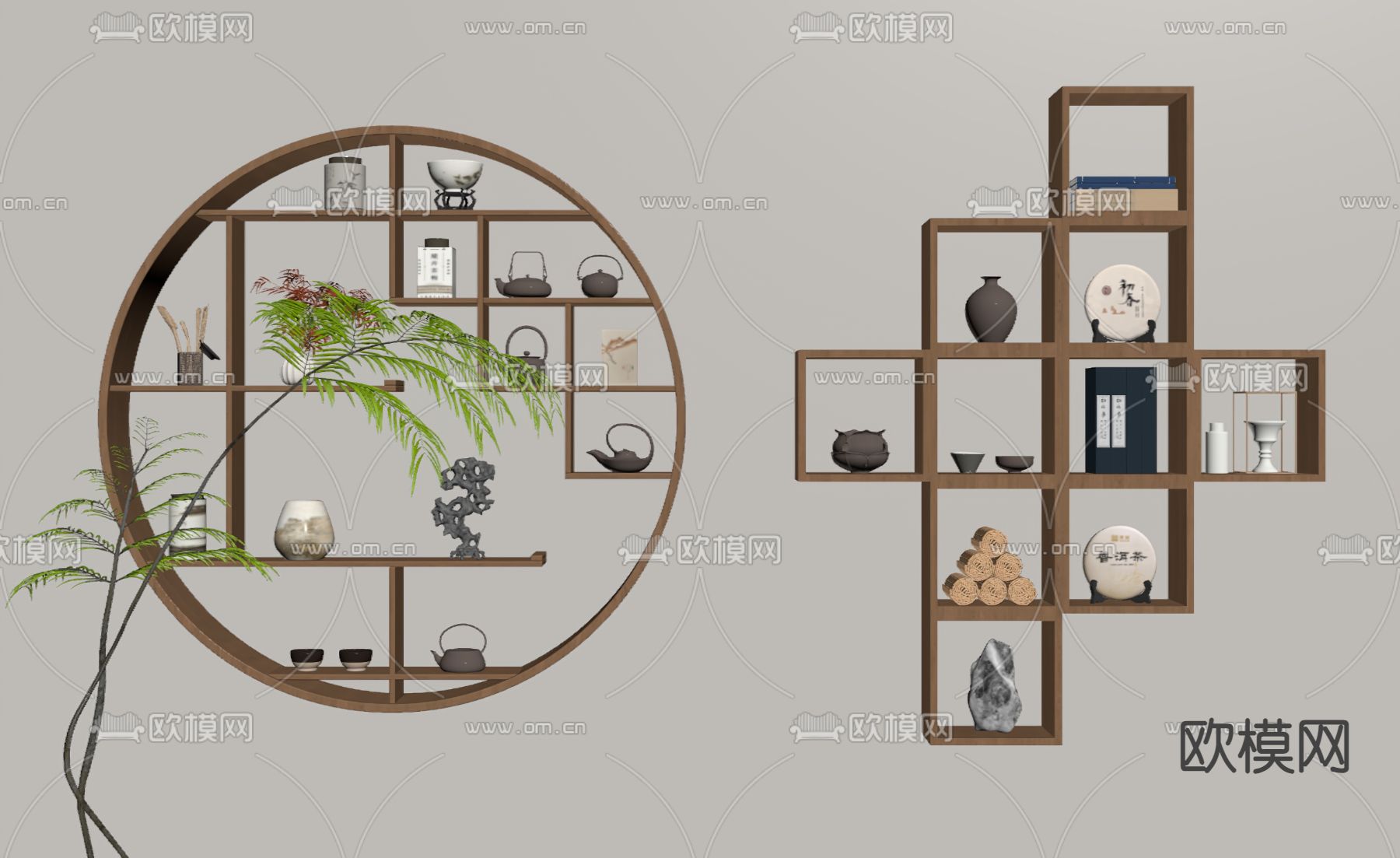 新中式置物架 茶架su模型下载（渲染图1）