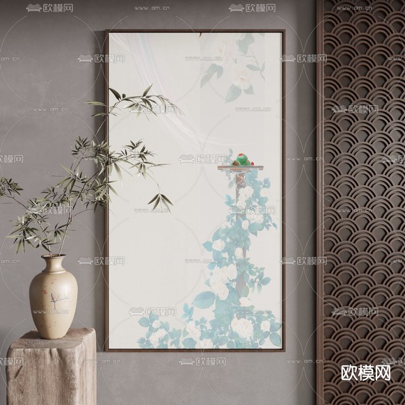新中式装饰画 水墨画 艺术画3d模型下载