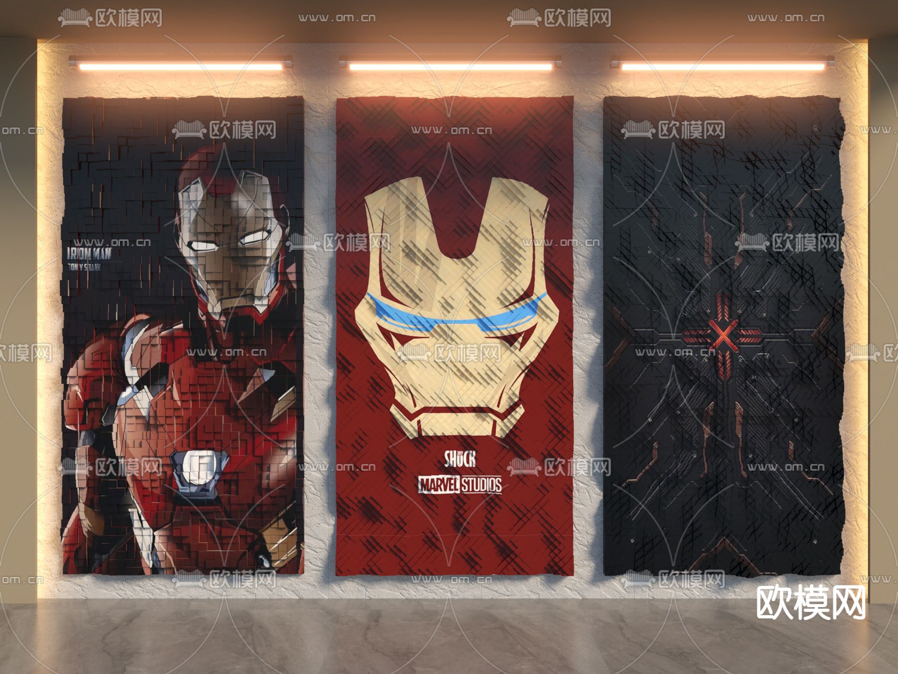 卡通马赛克 装饰画 漫威挂画su模型下载（渲染图1）
