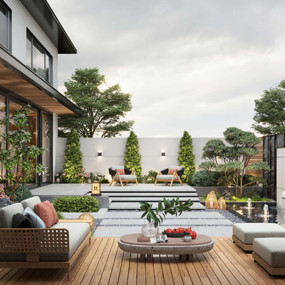  现代庭院景观 后花园su模型 