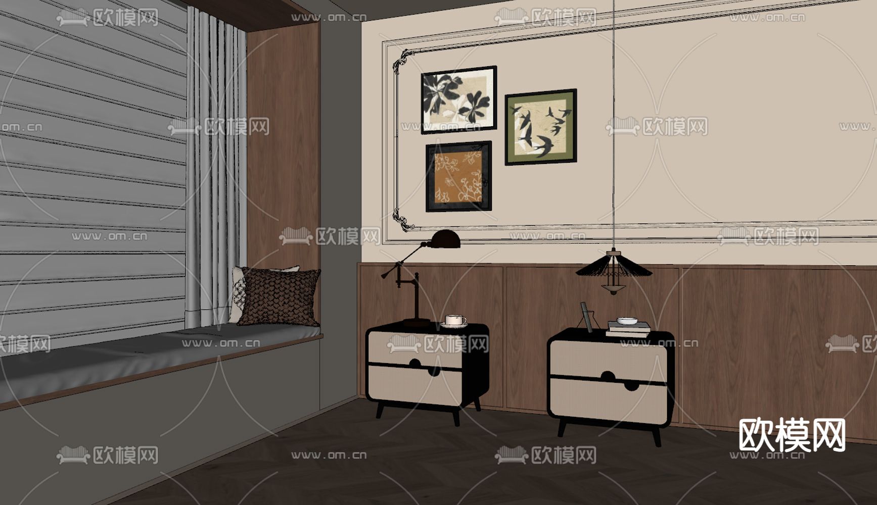 法式床头柜su模型下载（渲染图1）