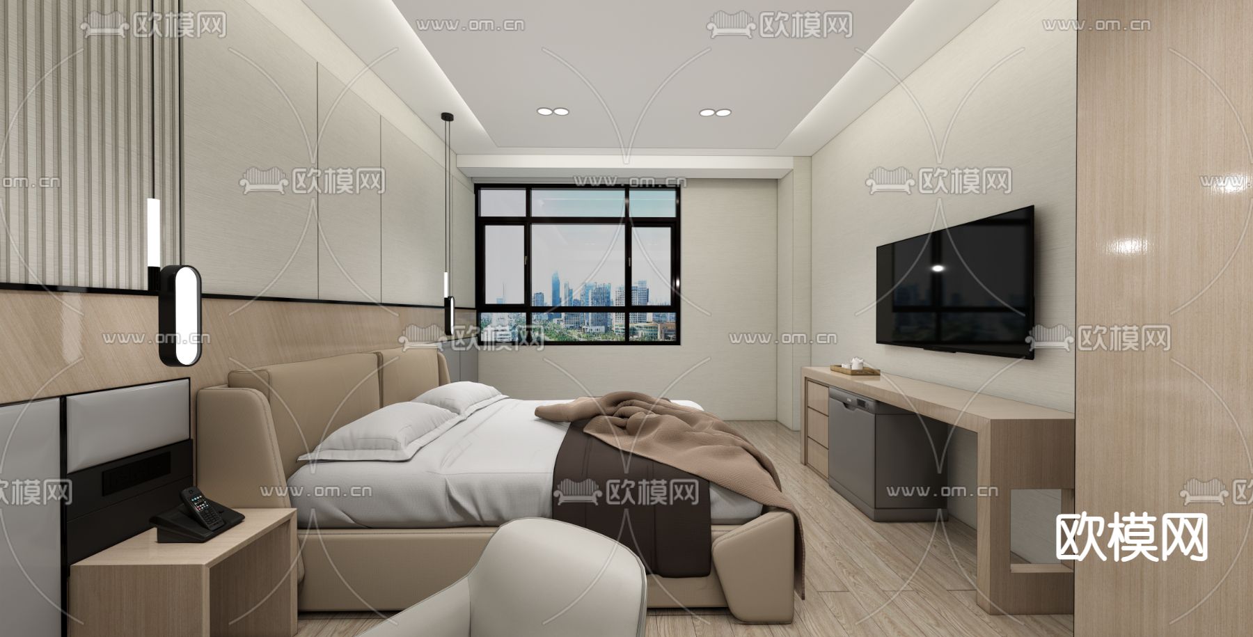 酒店宾馆 客房su模型下载（渲染图1）