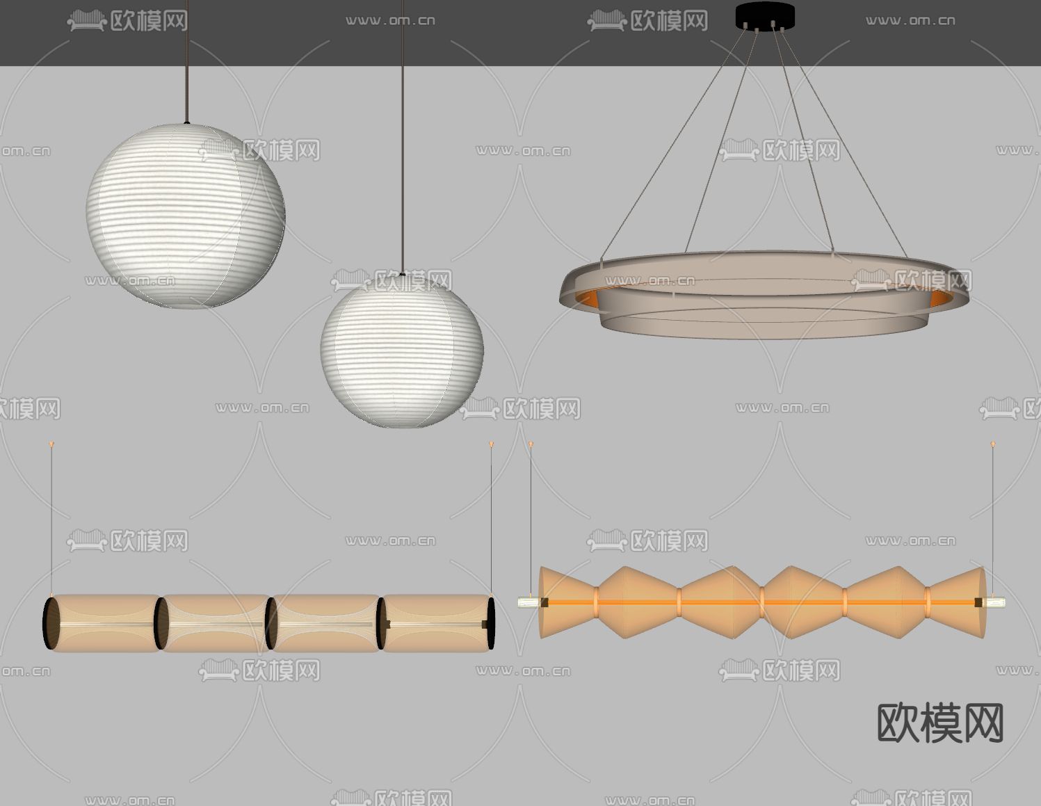 奶油风吊灯su模型下载（渲染图1）
