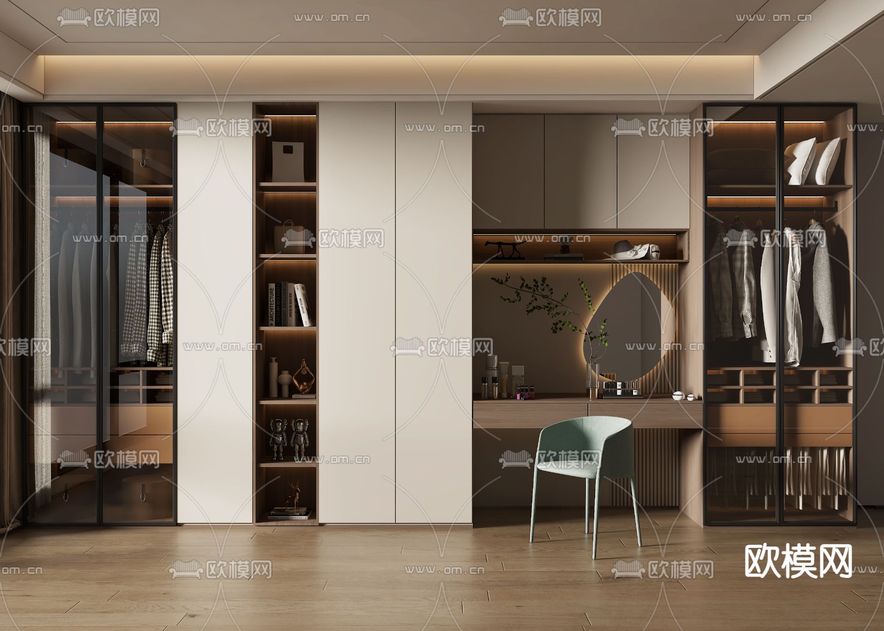 现代衣柜 梳妆台一体柜3d模型下载