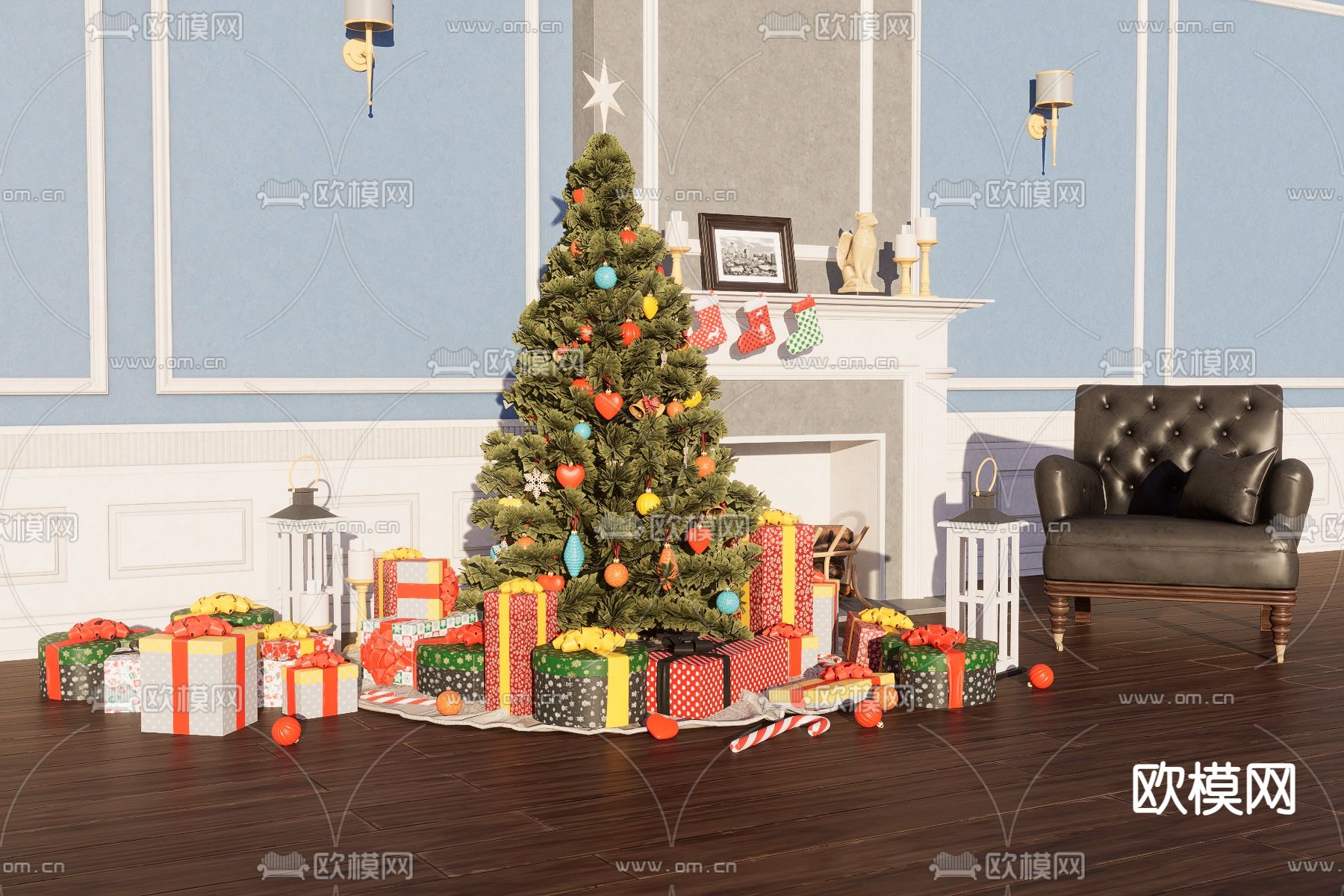 圣诞装饰套件 摆件3d模型下载（渲染图1）