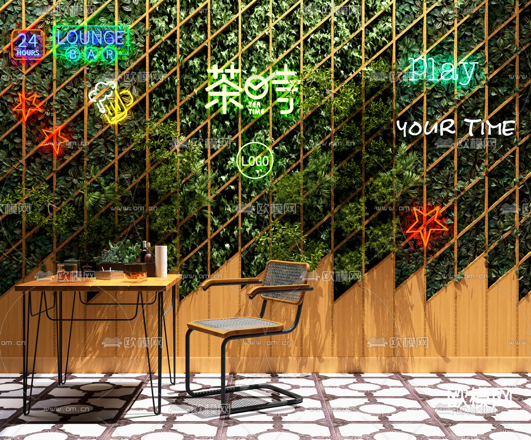 侘寂餐桌椅3d模型下载（渲染图2）