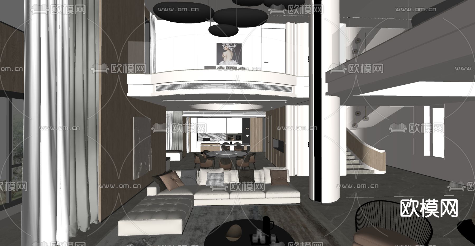 现代别墅客厅su模型下载（渲染图8）