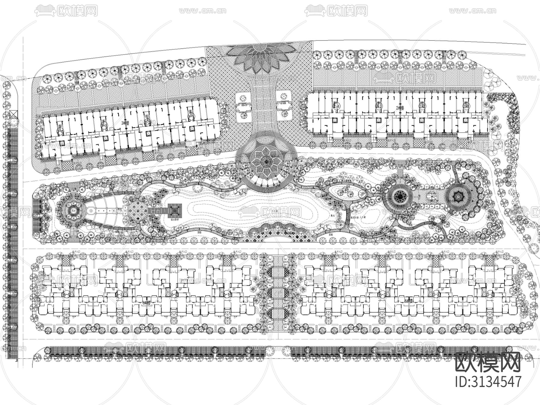 20套精选居住小区cad平面图下载（渲染图5）