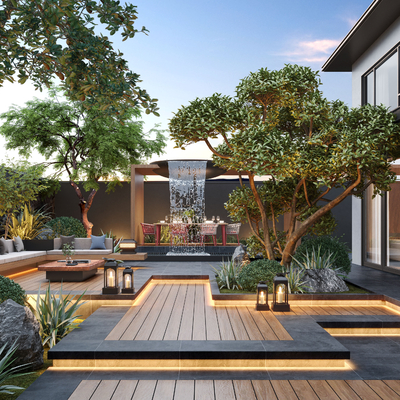  现代庭院景观 后花园su模型 