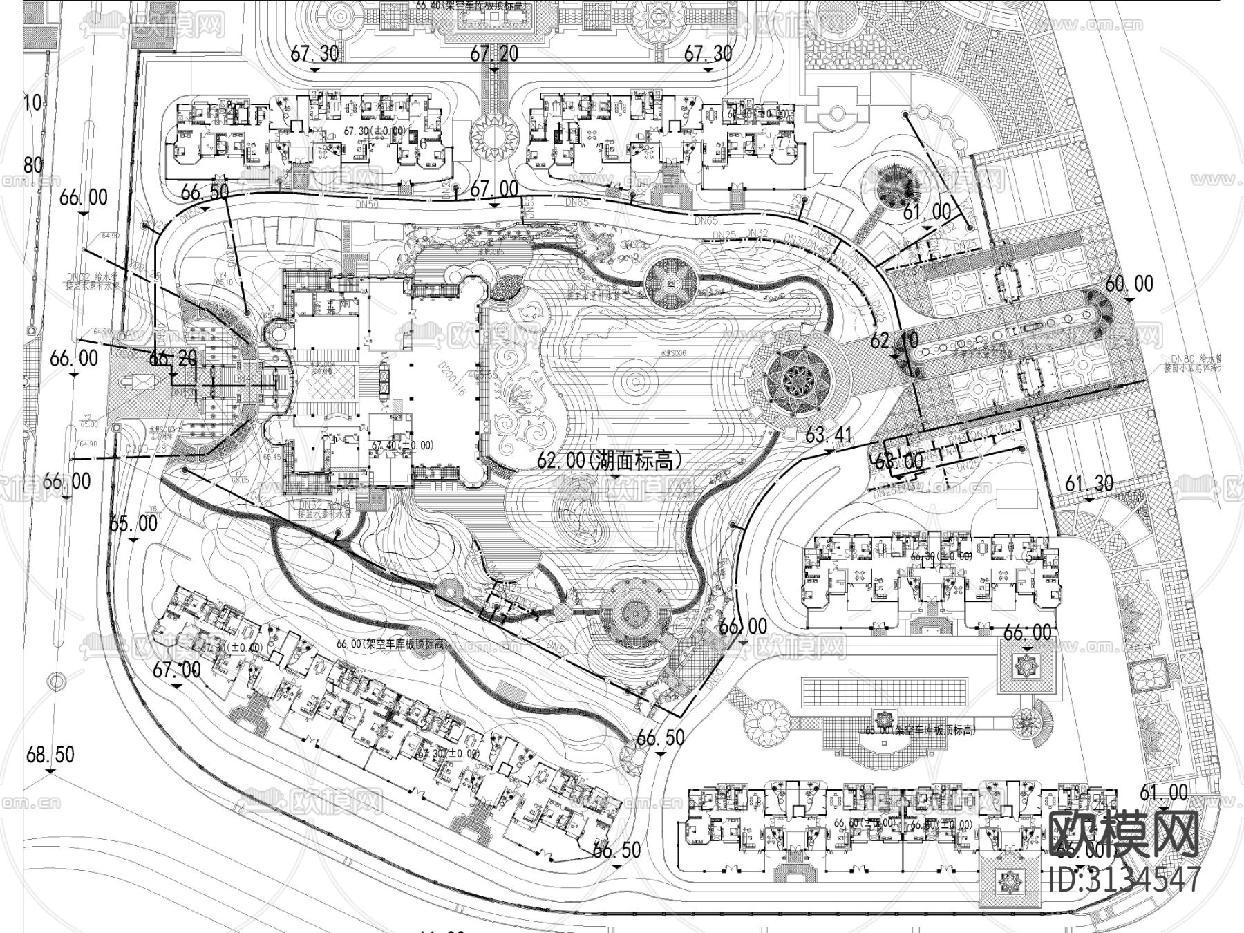 20套精选居住小区cad平面图下载（渲染图10）
