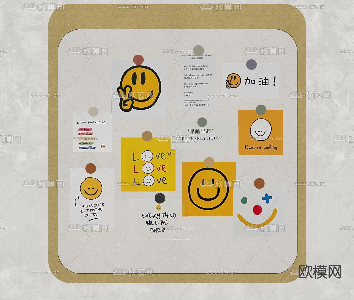 现代卡通白板 办公白板su模型下载（渲染图1）