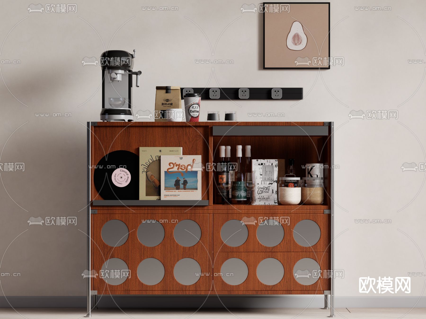 中古风边柜 端景柜 玄关柜su模型下载（渲染图1）