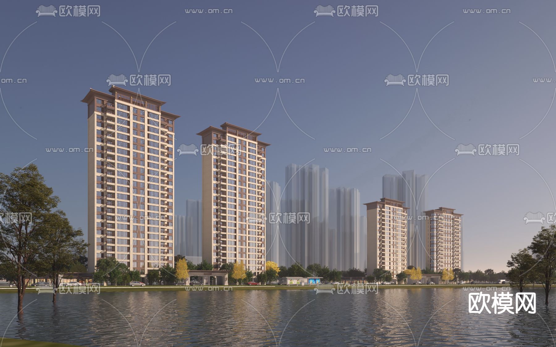 简欧高层住宅3d模型下载