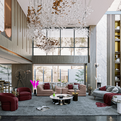  别墅大堂su模型 