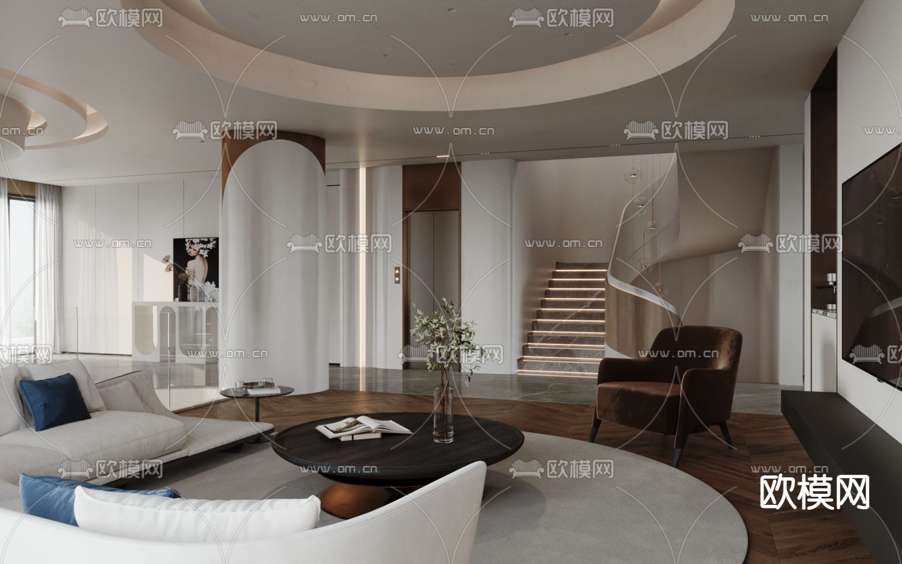 现代别墅客厅su模型下载（渲染图2）