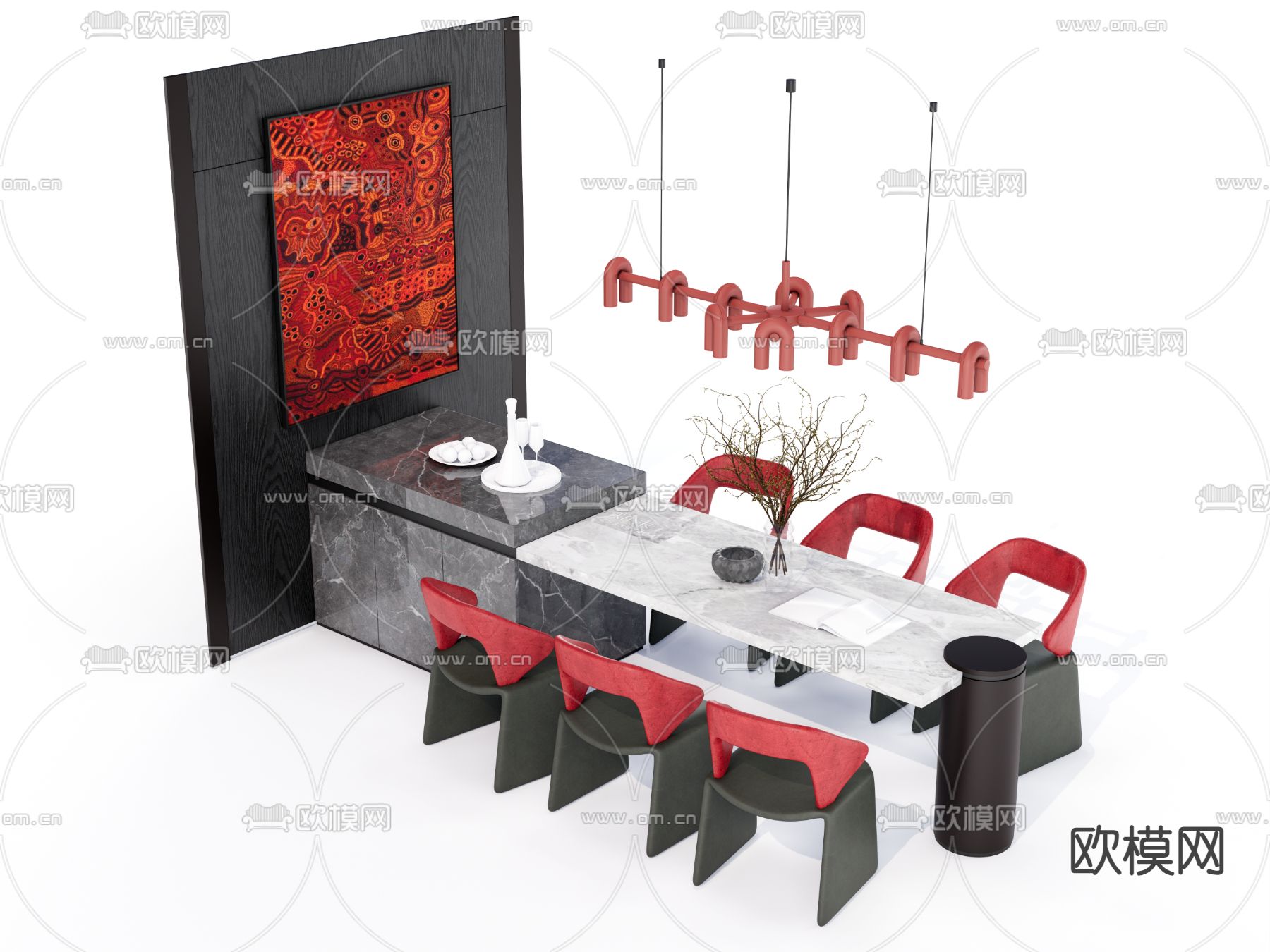 岛台餐桌椅su模型下载（渲染图2）