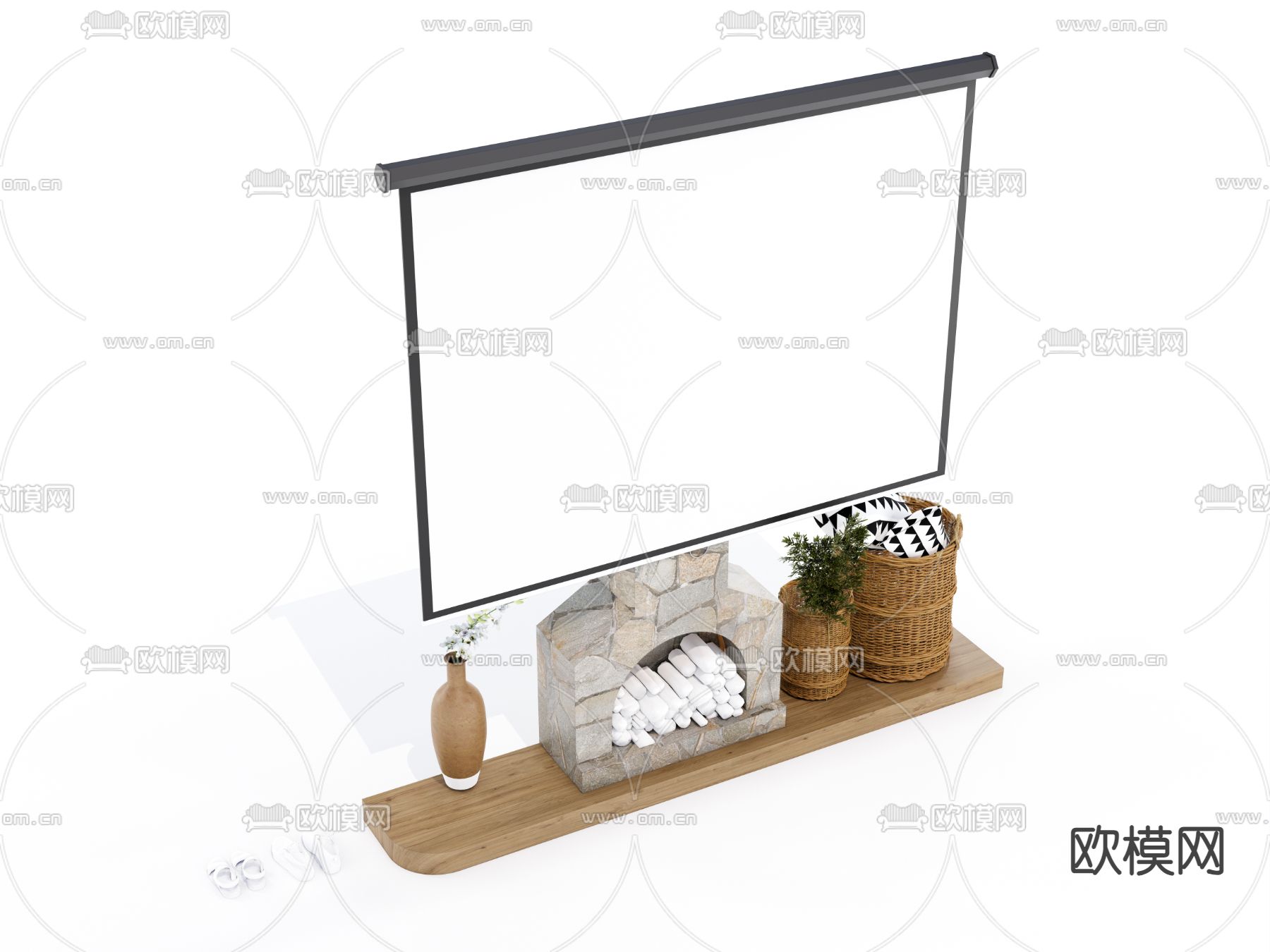 现代投影仪 投影幕布su模型下载（渲染图2）