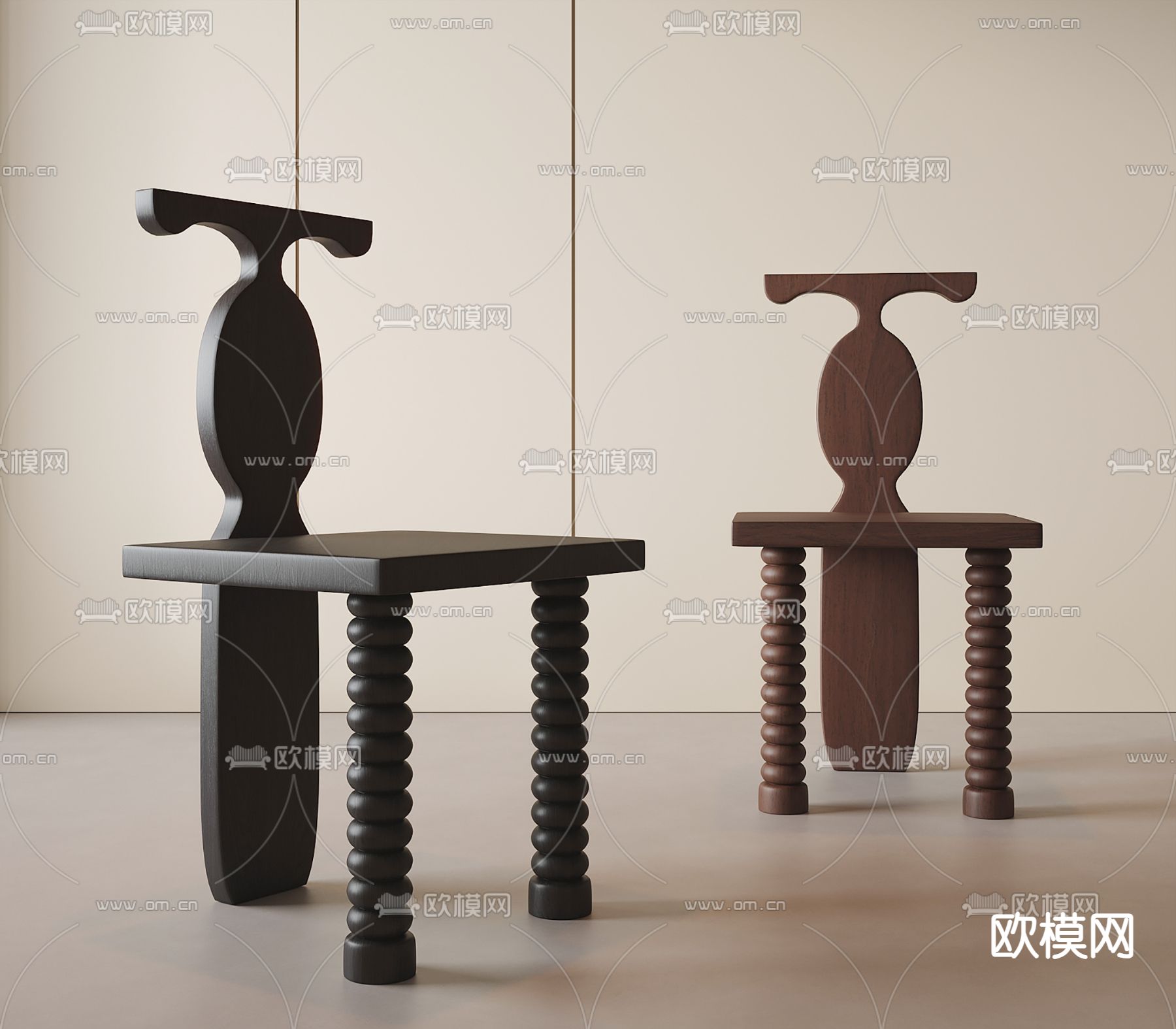 中古风椅子 餐椅su模型下载（渲染图2）