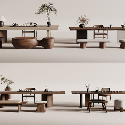 新中式茶桌 茶台su模型