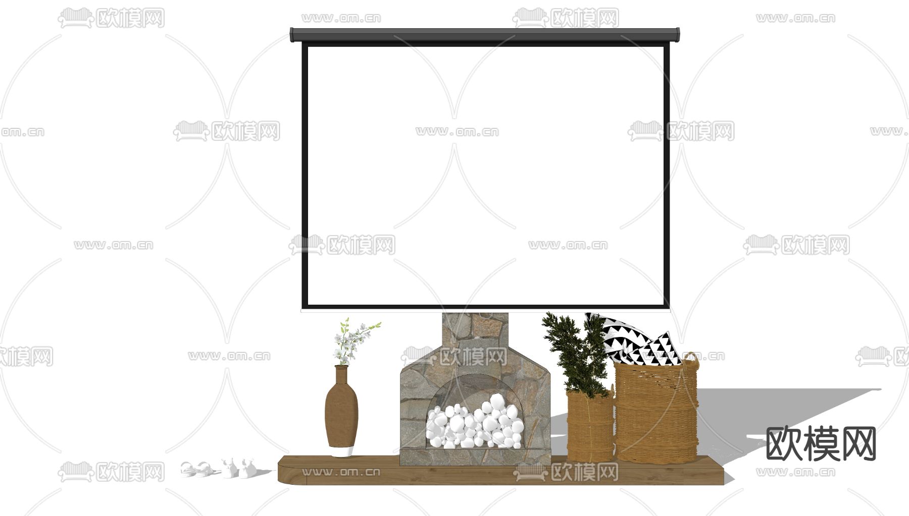 现代投影仪 投影幕布su模型下载（渲染图1）