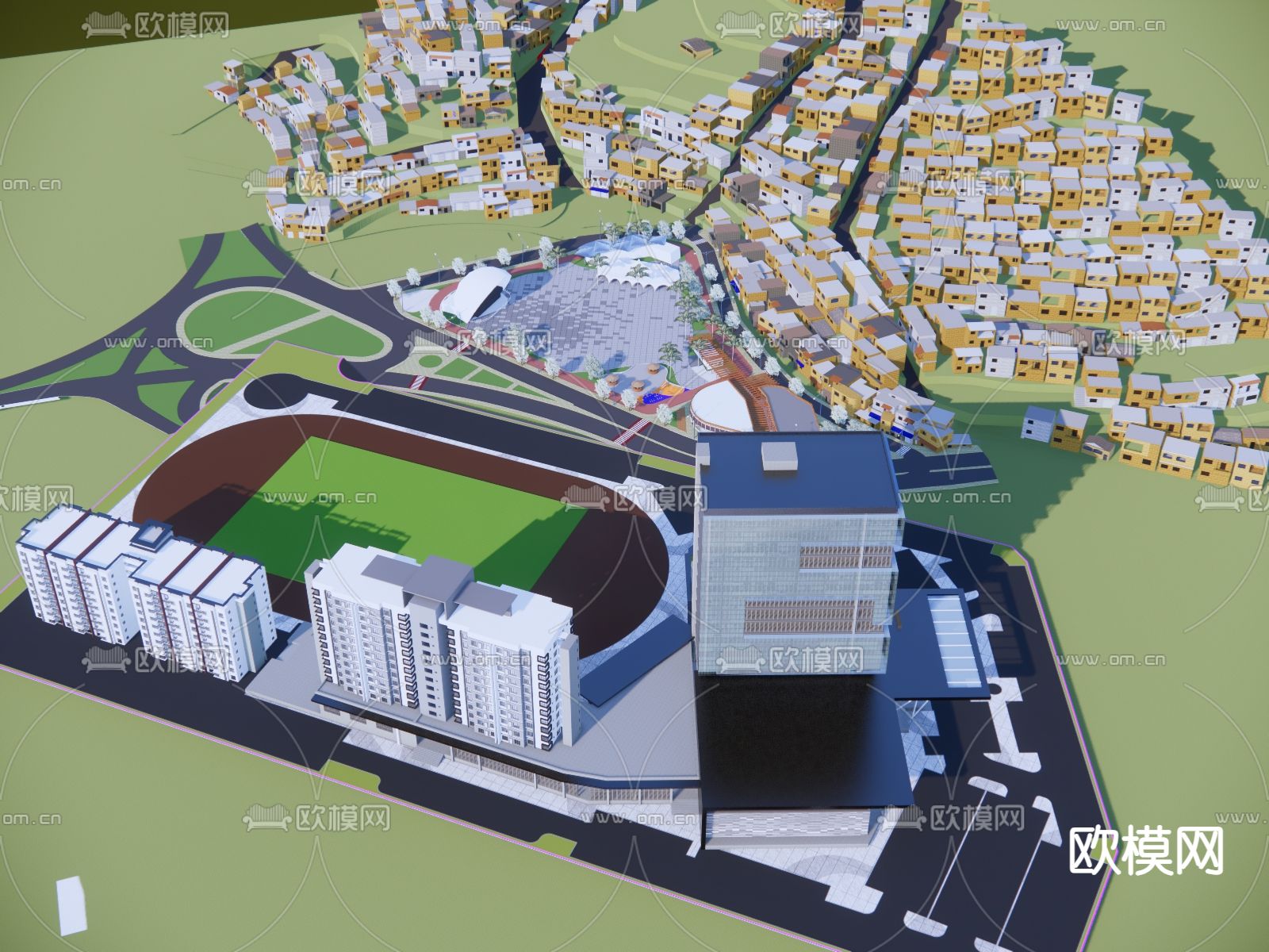 现代商业街su模型下载（渲染图2）