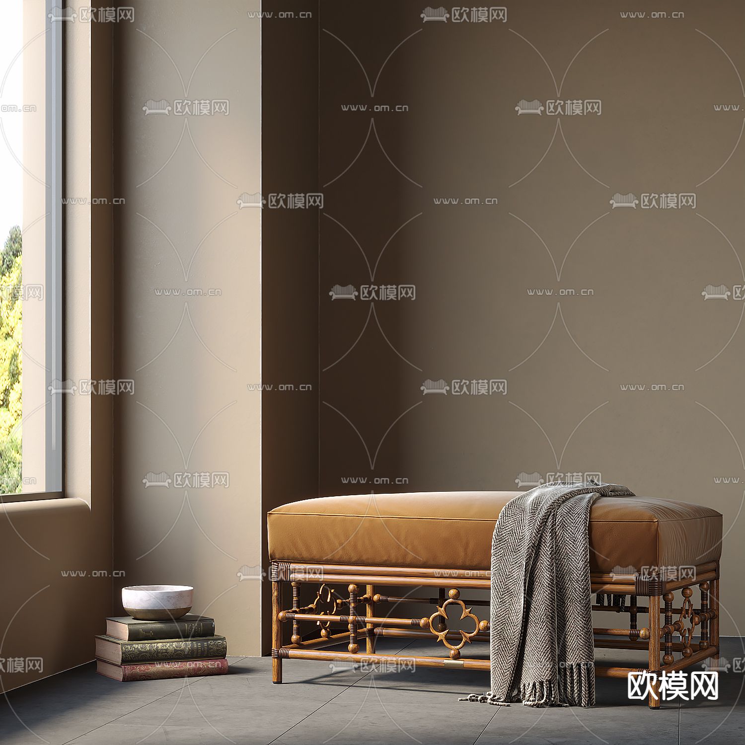 侘寂脚踏 床尾凳 脚踏su模型