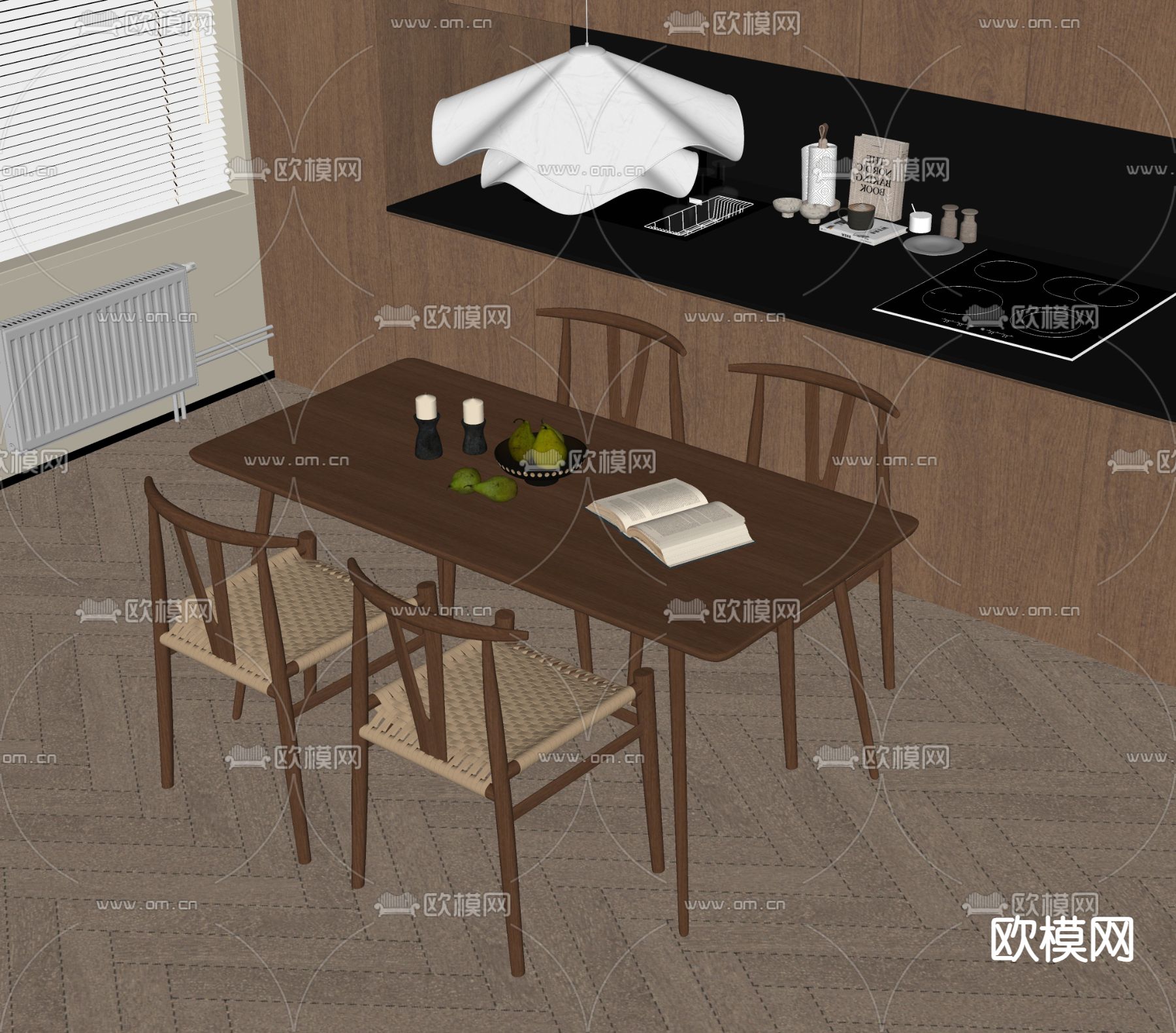 中古风餐桌椅su模型下载（渲染图1）