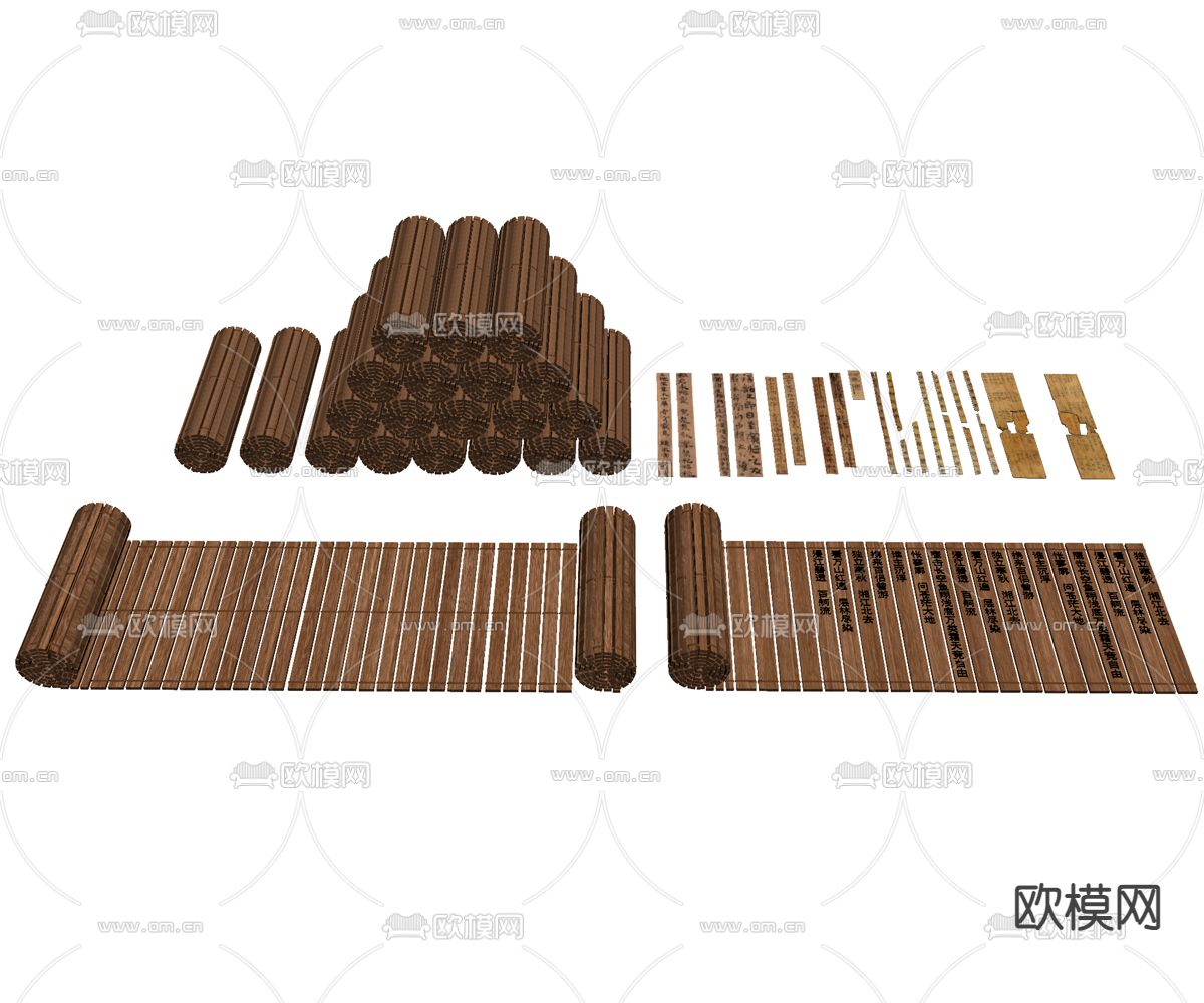竹简 书简 古书 古文字su模型下载（渲染图1）