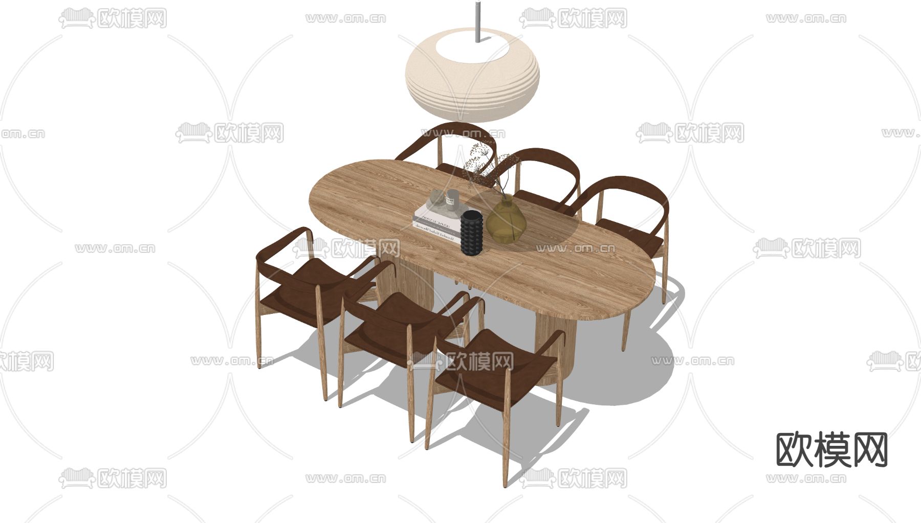 椭圆餐桌椅su模型下载（渲染图1）