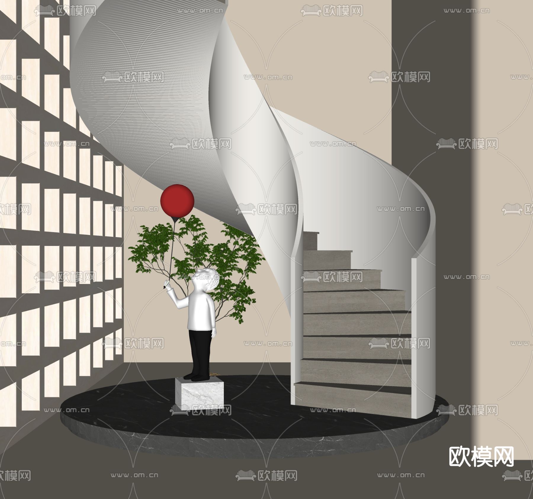 旋转楼梯su模型下载（渲染图1）