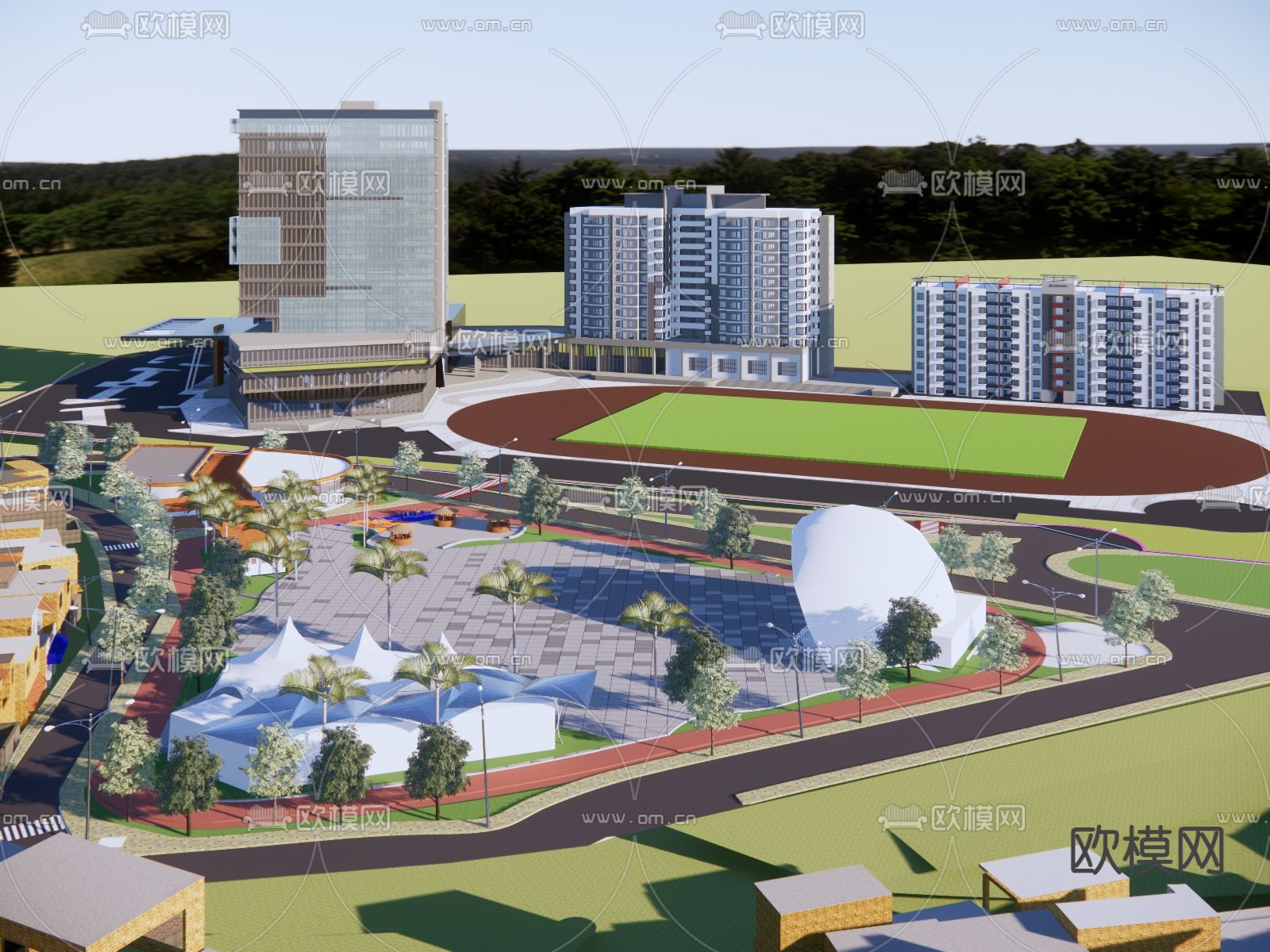 现代商业街su模型下载（渲染图4）