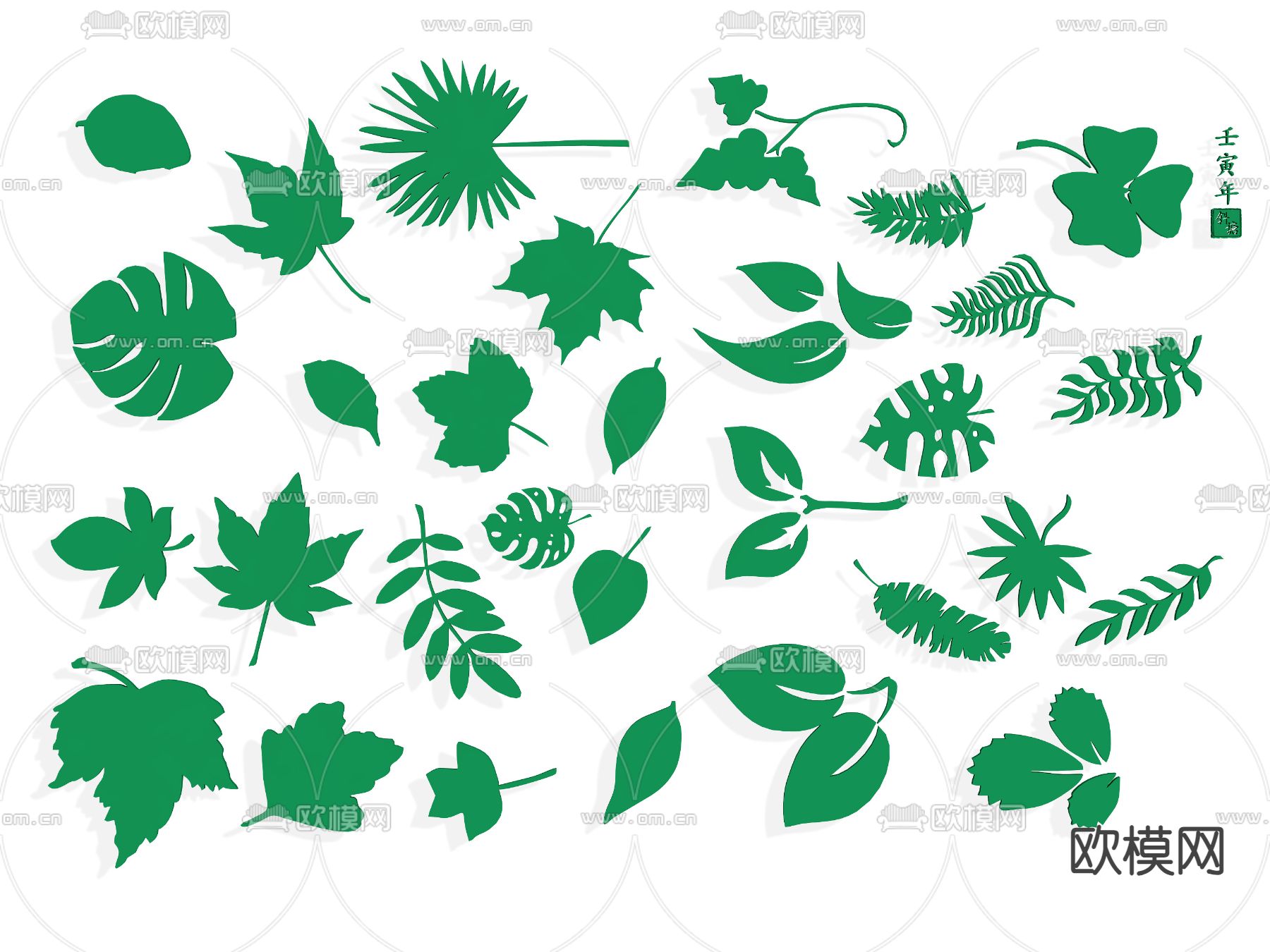 枫叶剪影 植物元素 墙饰su模型下载（渲染图2）