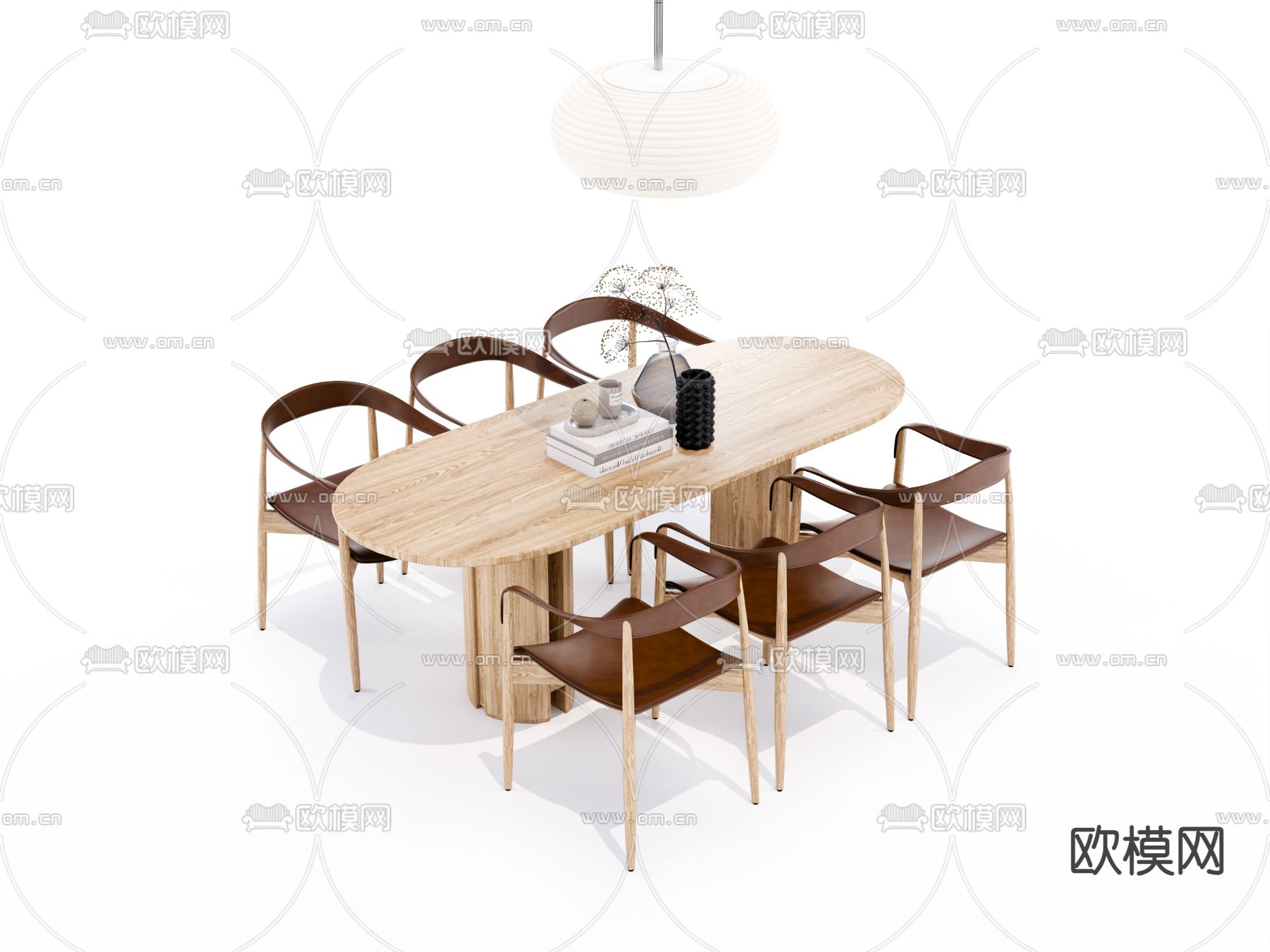 椭圆餐桌椅su模型下载（渲染图2）