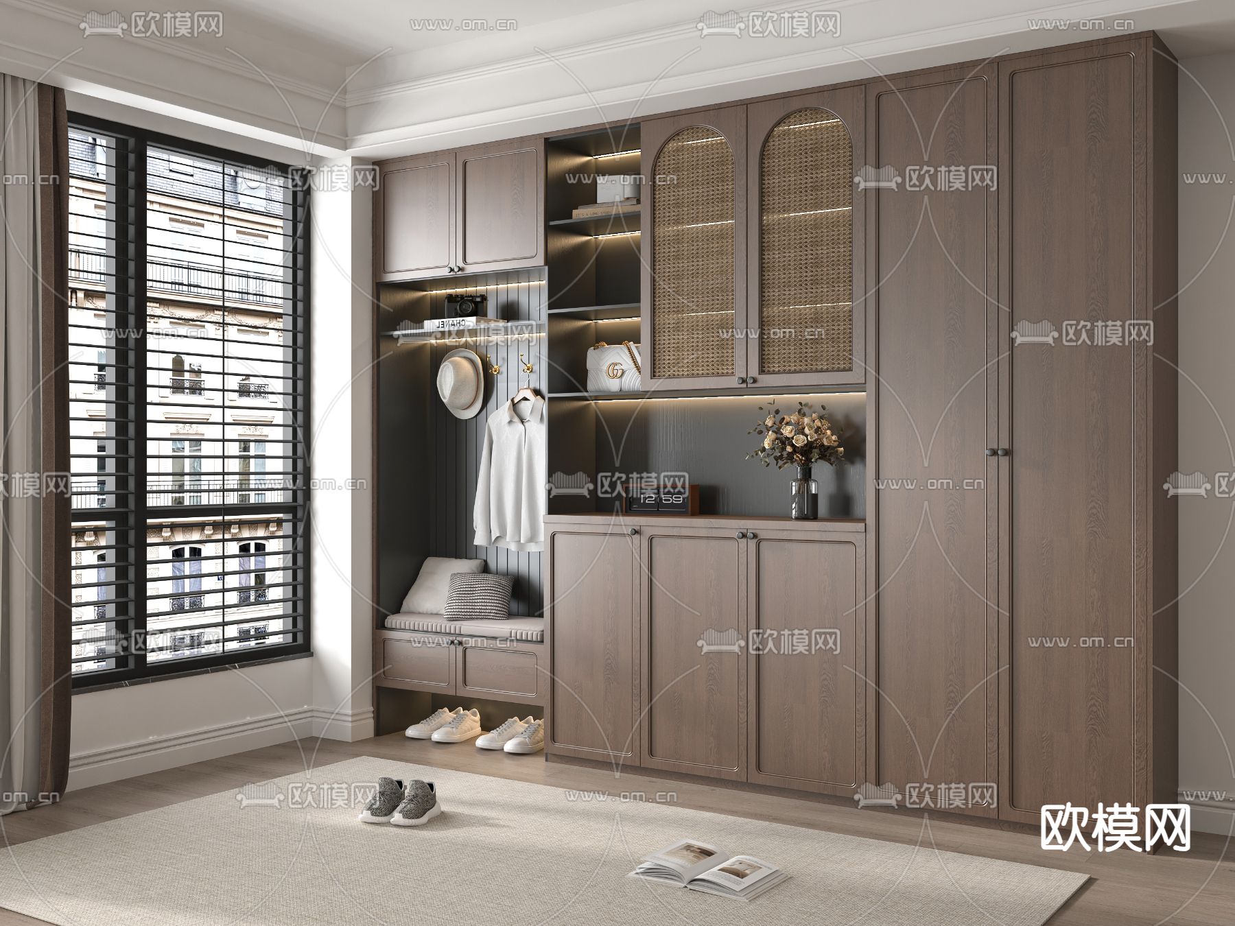 中古风鞋柜su模型下载（渲染图2）