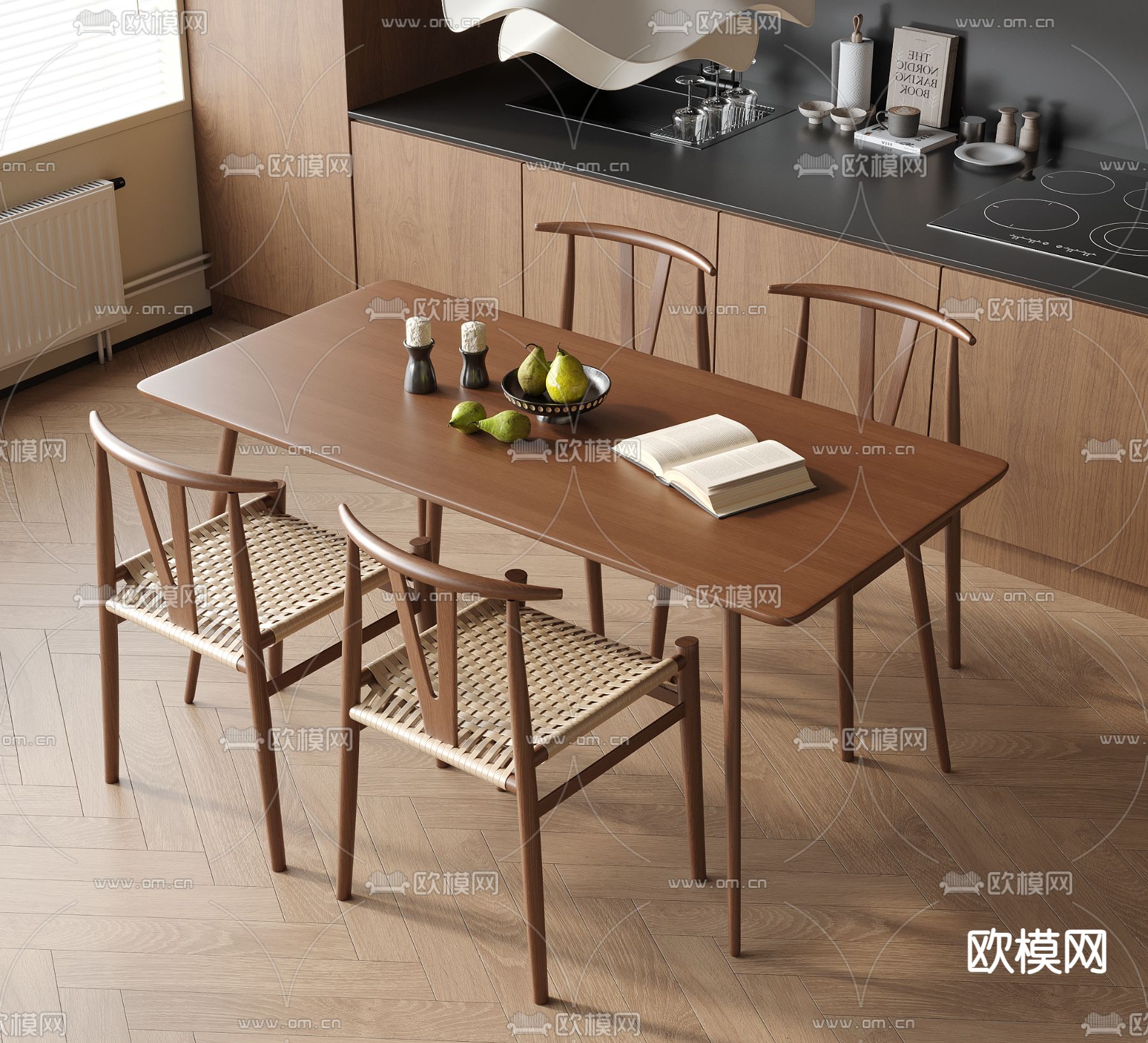 中古风餐桌椅su模型下载（渲染图2）