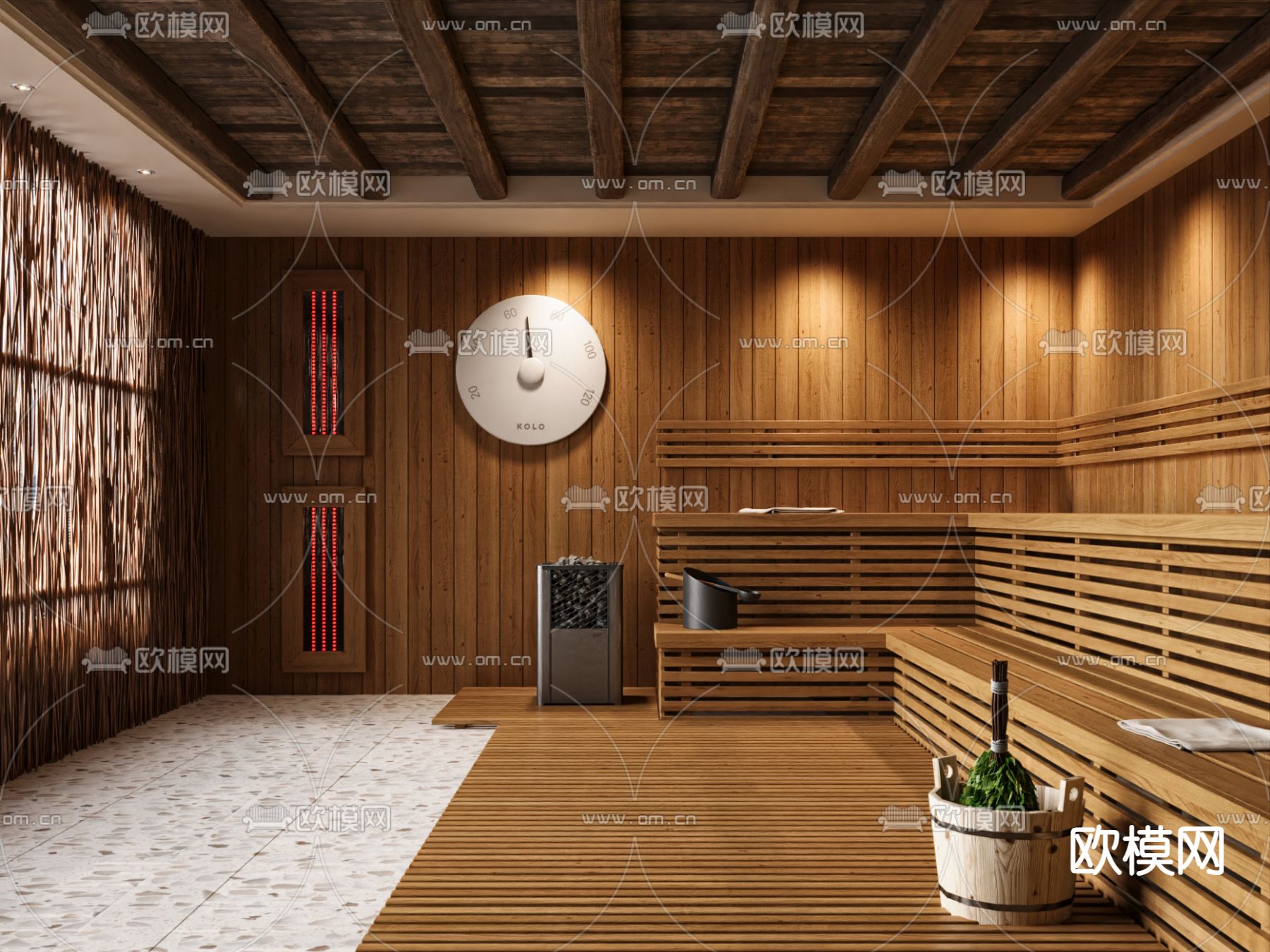 现代桑拿房 汗蒸房su模型下载（渲染图2）