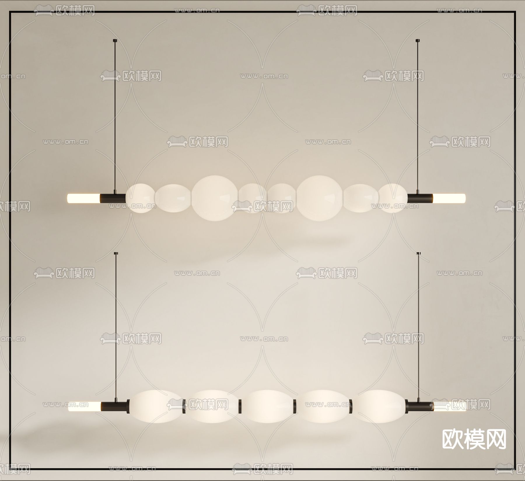 奶油风吊灯 串珠吊灯su模型下载（渲染图2）