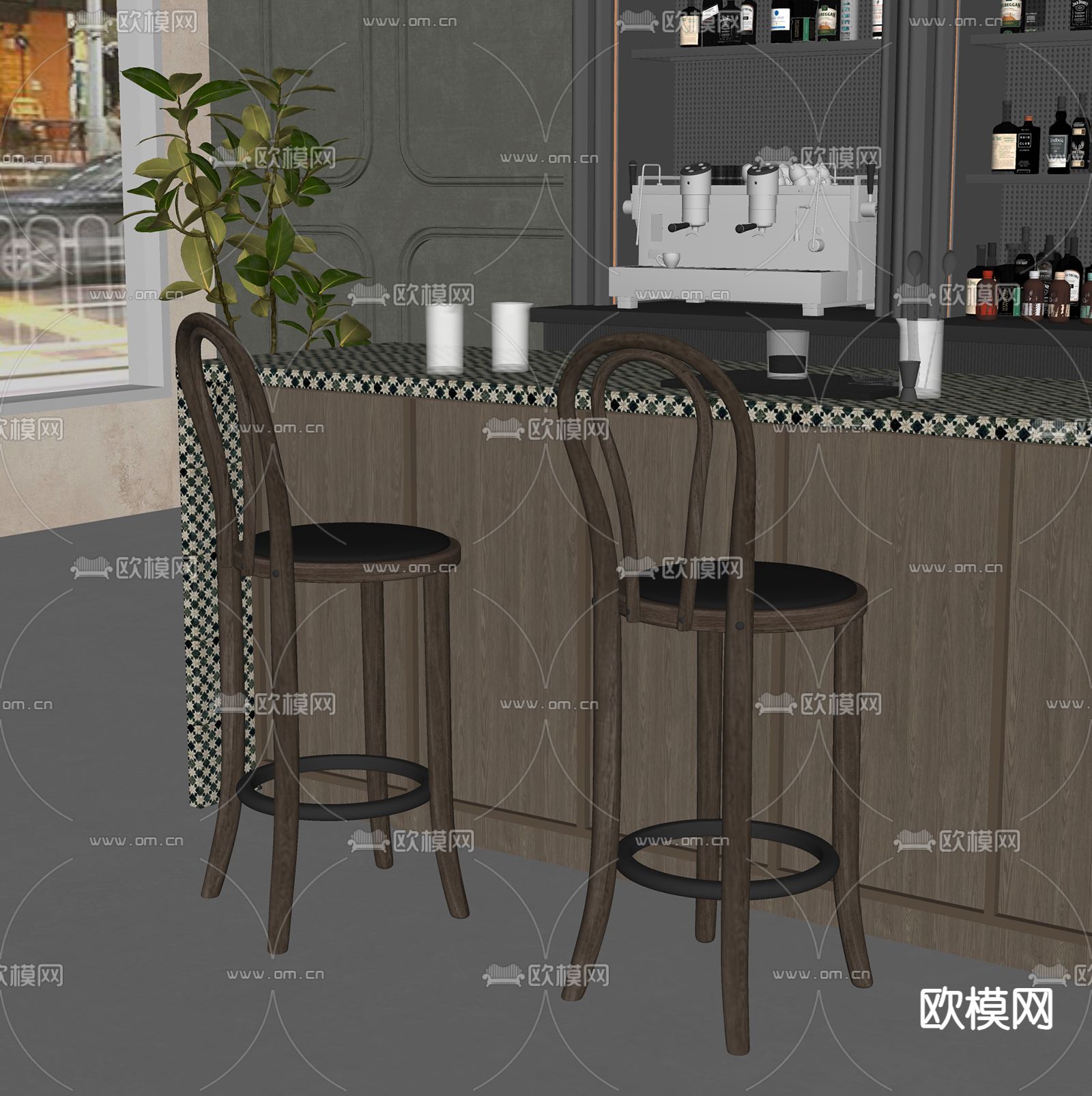 北欧吧椅 吧凳 高脚凳su模型下载（渲染图1）