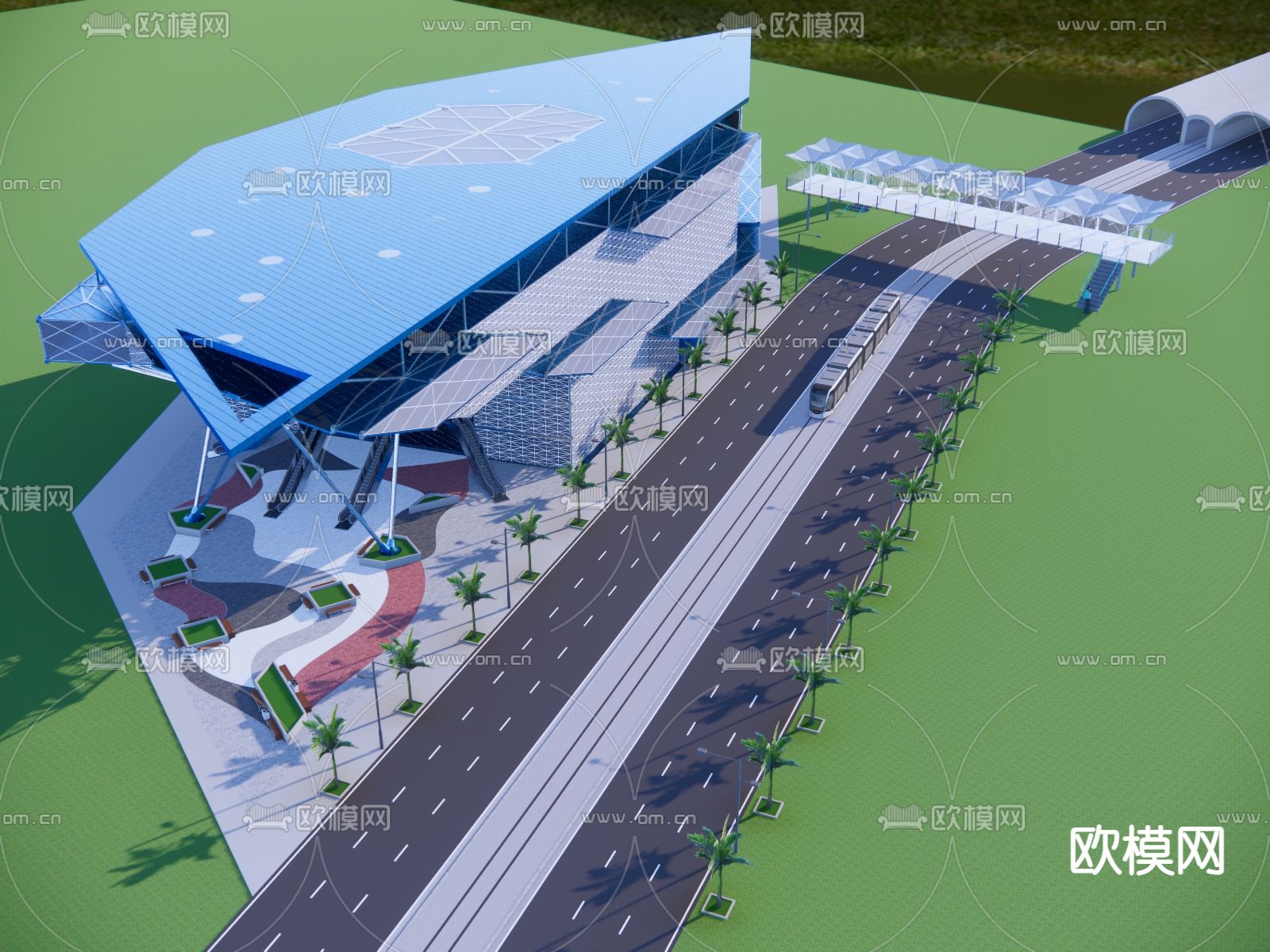 文教展览馆 科技馆外观su模型下载（渲染图2）