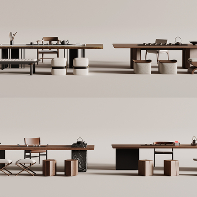 新中式茶桌 茶台su模型