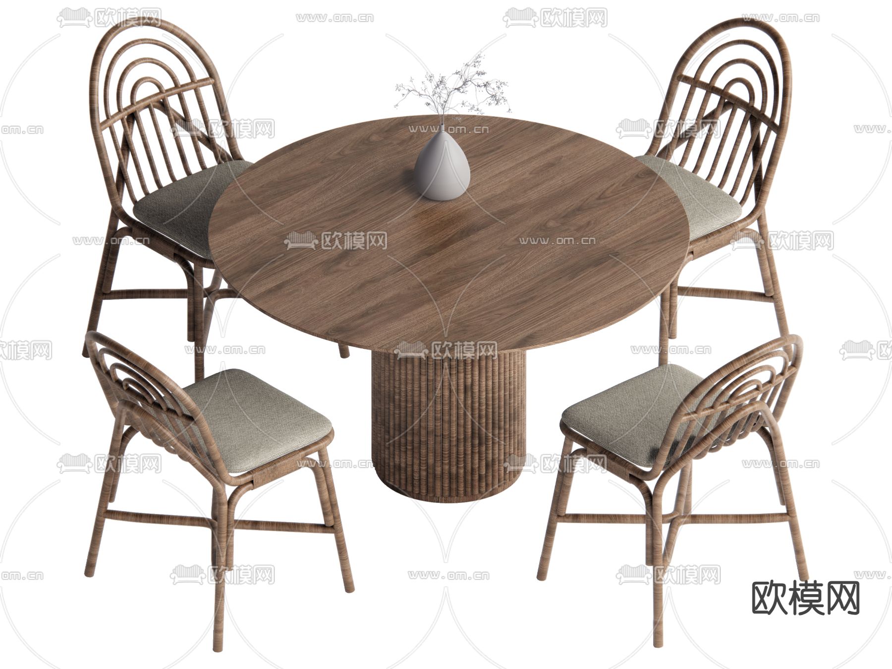 中古风餐桌椅 圆形餐桌su模型下载（渲染图2）
