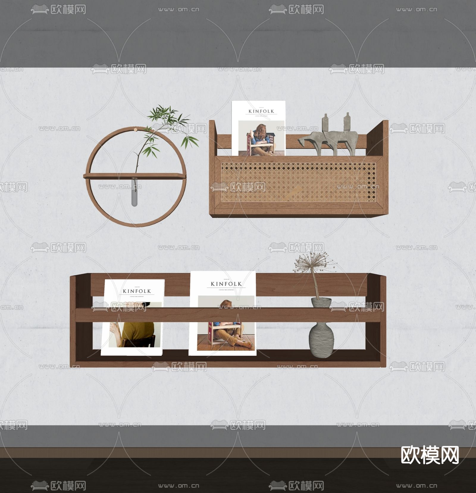 现代吊柜 壁挂书架 杂志架su模型下载（渲染图1）