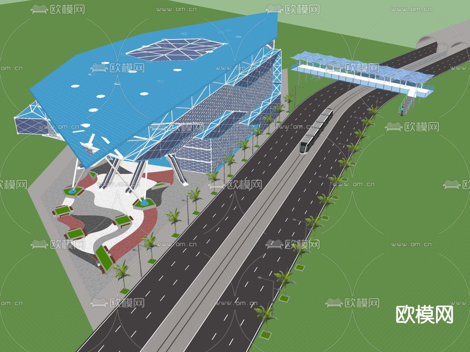 文教展览馆 科技馆外观su模型下载（渲染图1）
