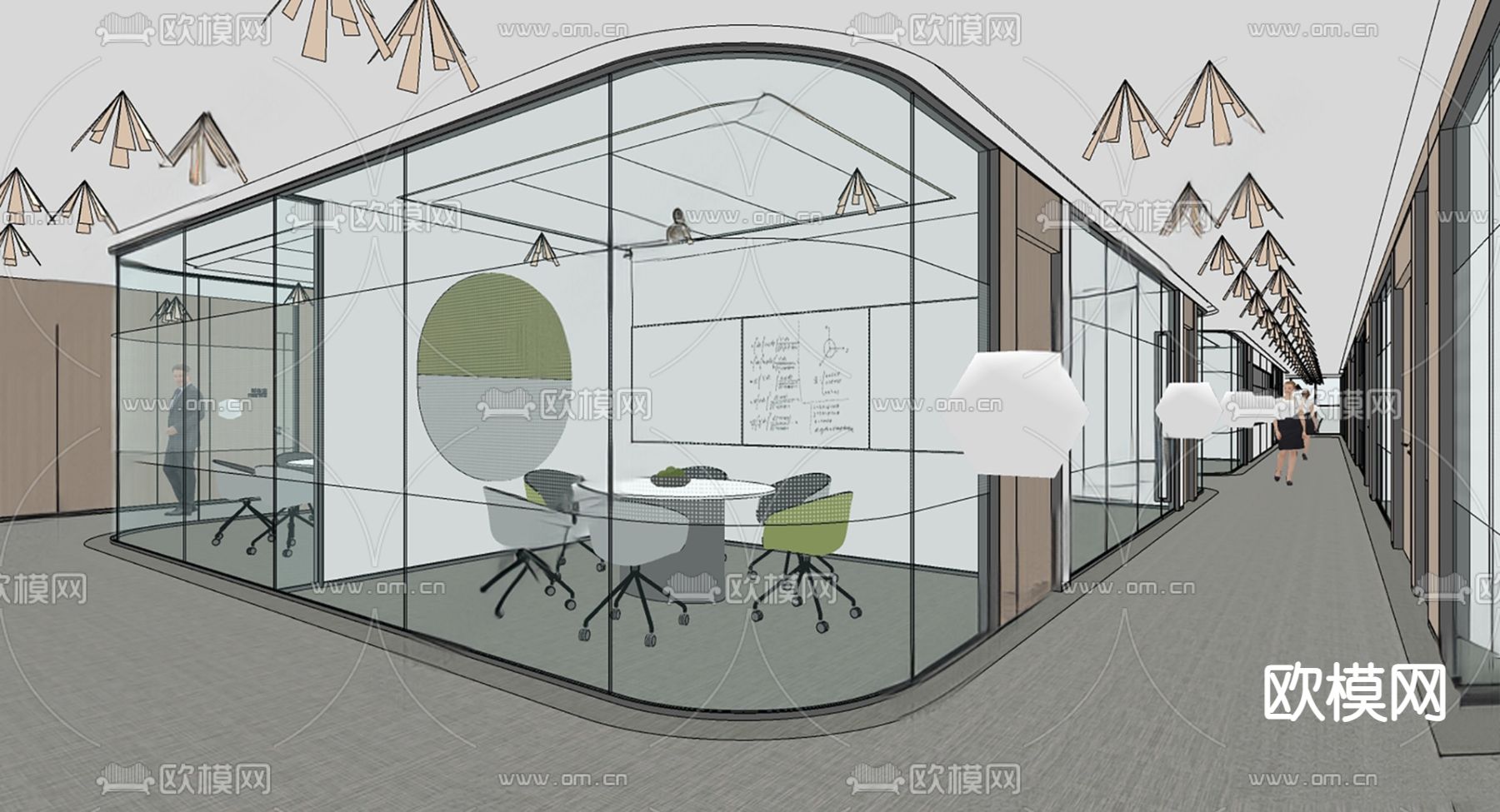 办公室走廊 过道su模型下载（渲染图1）